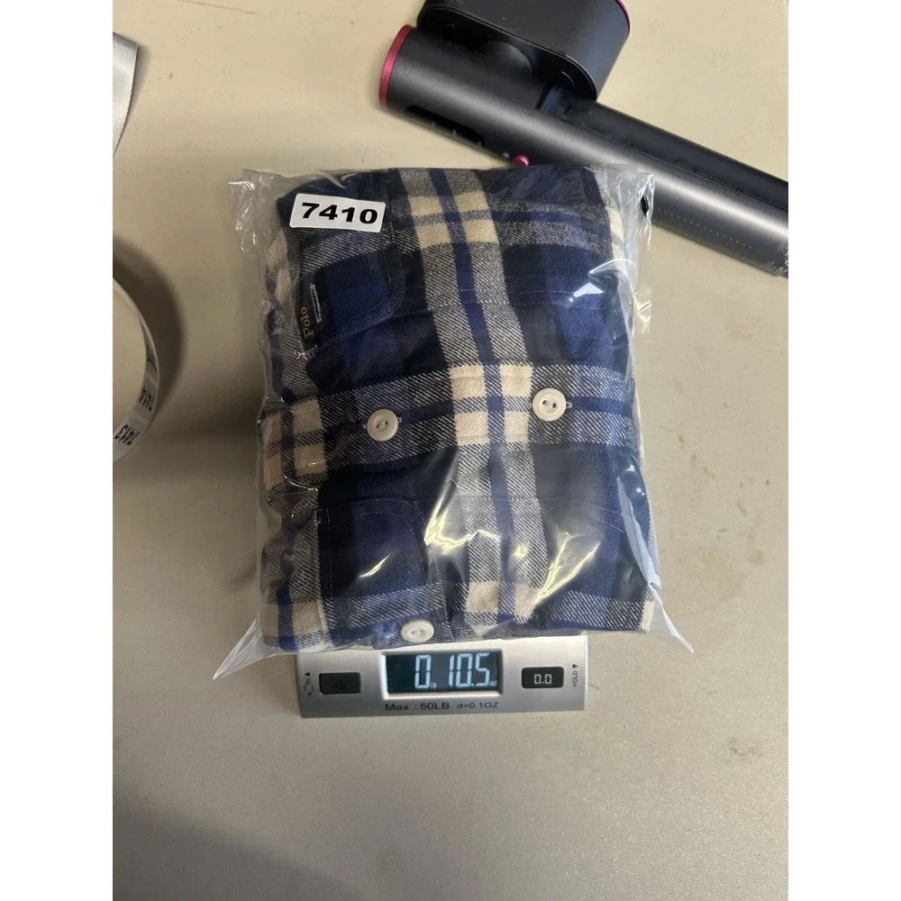 Polo Ralph Lauren Flannel Shirt Men Small White Blue Plaid Performance Button Up